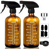 16oz Glass Spray Bottles with Measurements - Amber Empty Reusable Refillable Container with Funnel and Labels for Mixing…