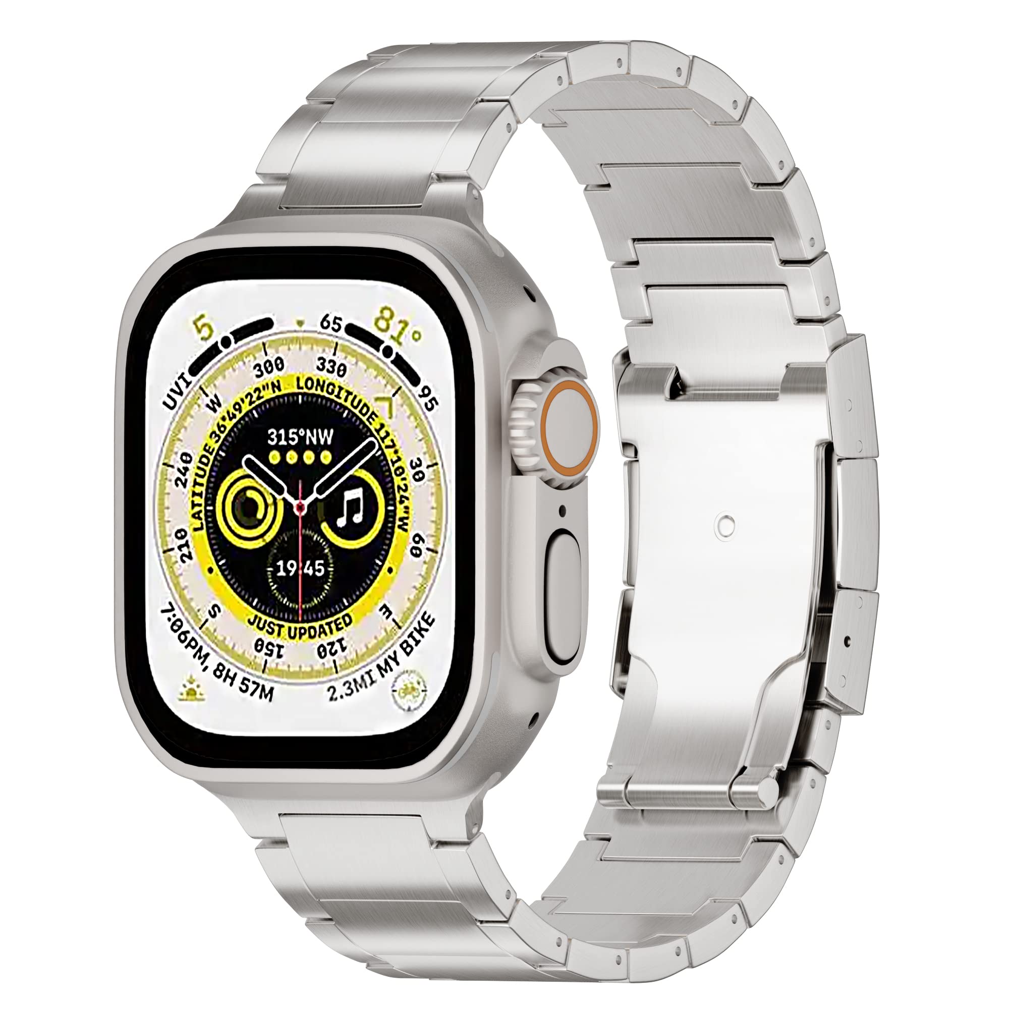 LDFAS Compatible for Apple Watch Ultra 2 Band 49mm Titanium Metal Watch Strap with Double Button Clasp for iWatch Bands Compatible for Apple Watch Series 9/8/7/6/5 45mm 44mm Bands, Silver