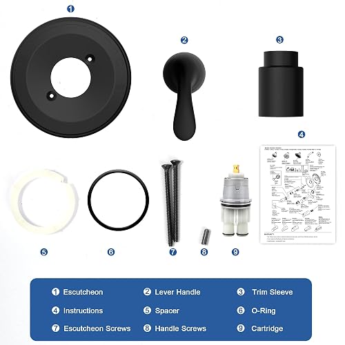 Replacement Shower Trim Kit For D Faucet Classic 13 Series - Single Function, Matte Black, Handle Only (No Cartridge)
