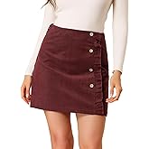 Allegra K Women's Corduroy Vintage Button Decor Ruffled Trim High Waist Short Skirt