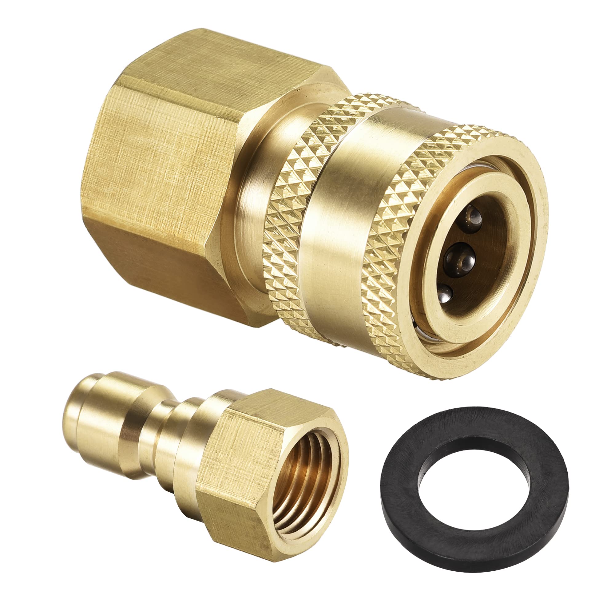 sourcing map Garden Hose Brass Quick Connect Set Fittings M14x1.5 & M22x1.5 Female Thread Water Hose Connectors Pressure Washer Adapter