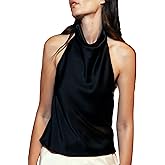 Piacakece Women Sexy Satin Halter Top Backless Mock Neck Tank Tops Solid Color Open Back Y2K Vest Streetwear