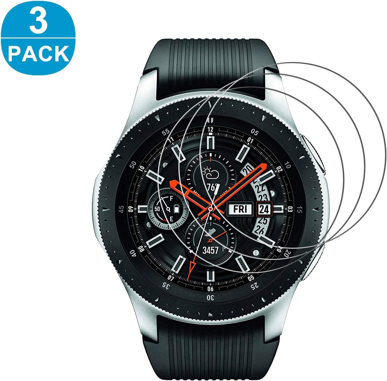 RBEIK 3PACK 9H Hardness Tempered Glass Screen Protector for Model Samsung Galaxy Watch (46MM), the exact diameter of the protective is 33.5MM
