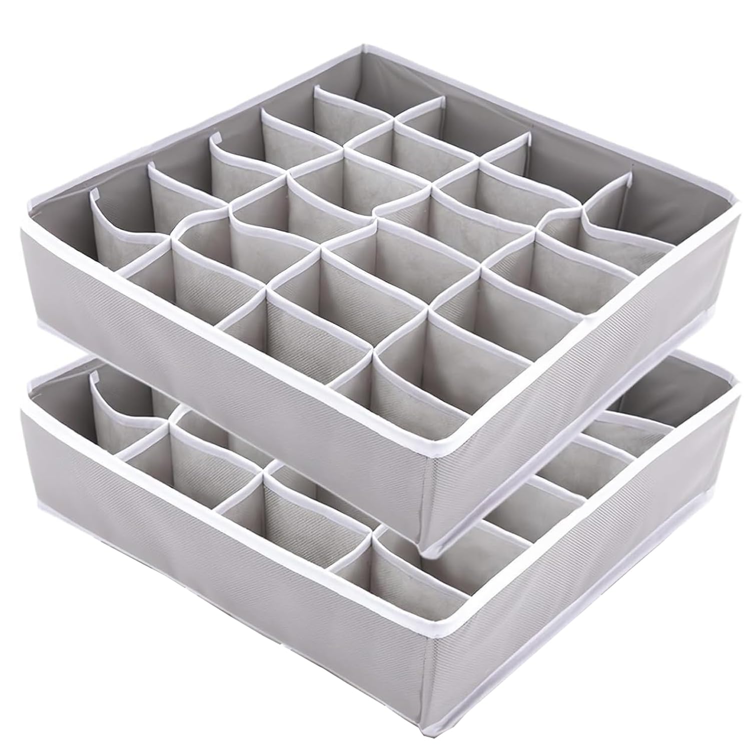 DDSHUN 2 Pack Drawer Organisers Collapsible Storage Box Fabric Drawer 24 Dividers Wardrobe Storage Organiser Storage Cubes for Bras, Socks, Underwear, Ties, Scarves, Cosmetics