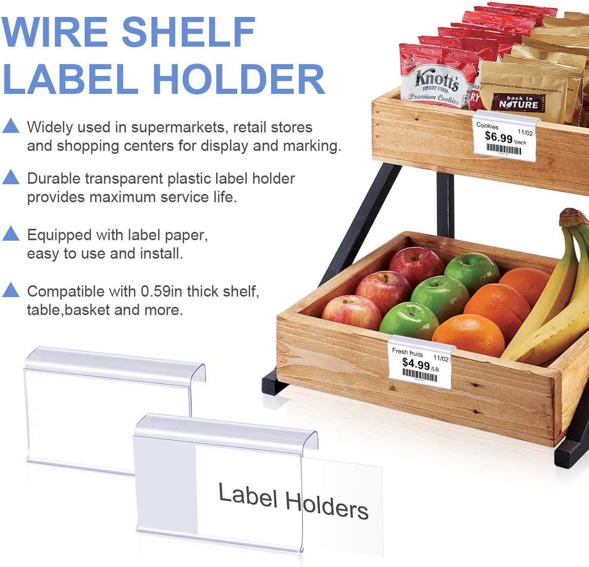 Lenink 30 Pcs Clear Plastic Label Holders, L Shape Sign Holder with 30Pcs Label Paper Compatible with 0.59in Thick Shelves for Supermarkets, Shops, Tables, Shelves Displaying Label Area 3in Lx1.7in H : Office Products