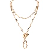 Firstmeet Fashion Beads Rope Knot Long Beaded Necklace Versatile 60" Strand Costume Jewelry for Women