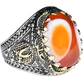 KAMBO Handmade Agate Natural Gemstone Unisex Ring in 925 Sterling Silver Vintage Statement Jewelry Gift for Men Him Unique Artisan Crafted Design