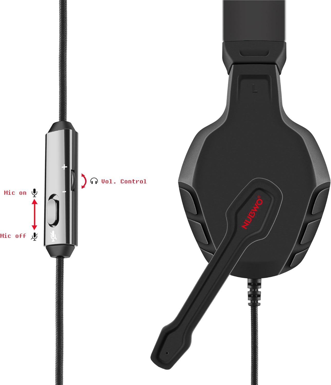 NUBWO U3 3.5mm Gaming Headset for PC, PS4, Laptop, Xbox One, Mac, iPad, Nintendo Switch Games, Computer Game Gamer Over Ear Flexible Microphone Volume Control with Mic - Black