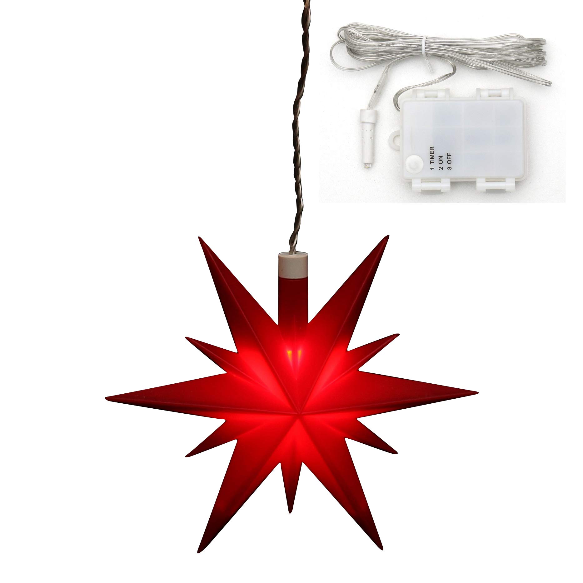 Dekohelden24 833401-A Christmas Star Plastic Red Suitable for Indoor and Outdoor Use with LED Lighting and 6h Timer for Battery Operation Dimensions L x W x H: 13.5 x 5.5 x 12 cm