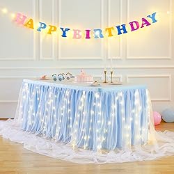 Shillance 14ft Baby Blue Tulle Table Skirt for Baby