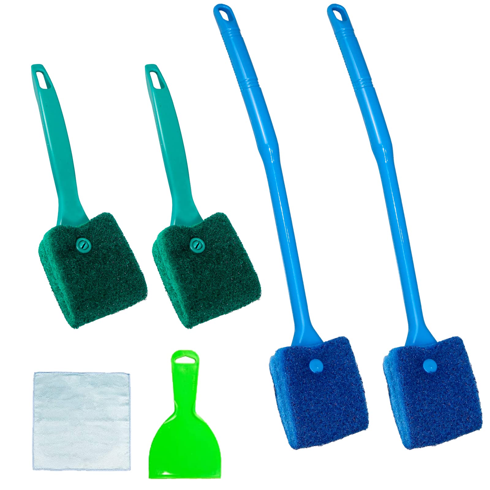 4 Pcs Double Sided Aquarium Fish Tank Sponge Cleaning Brush, Long Handle Fish Tank Algae Cleaner Aquarium Algae Scraper for Glass Aquariums (6 PCS)