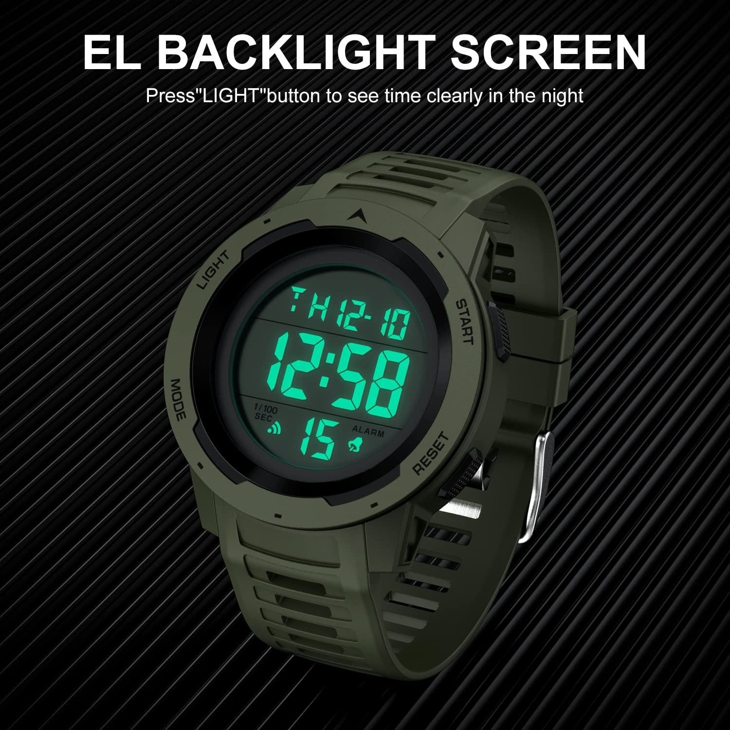 GOLDEN HOUR Mens Waterproof Digital Sport Watches Wide Screen Easy Read Display Military Style with Rubber Strap