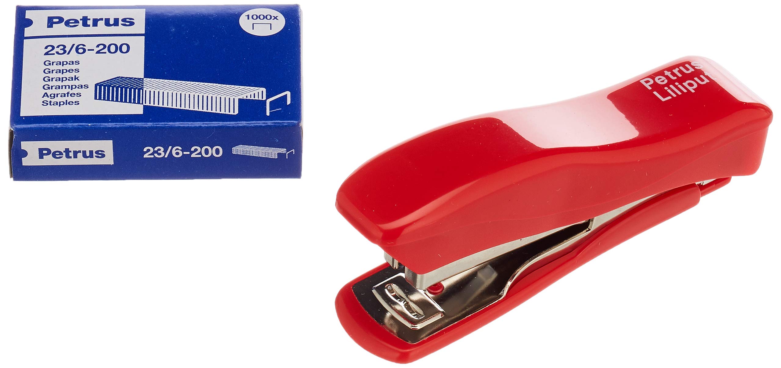 PETRUS 44767 – Stapler Model Liliput 200 + 1 Box of Staples 23/6-200 Assorted Colours (in Blister)