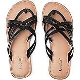 Luoika Women's Wide Width Flat Sandals, Flip Flop Slides Sandal Casual Strapy Sandal Slip on Summer Beach Shoes for Women.