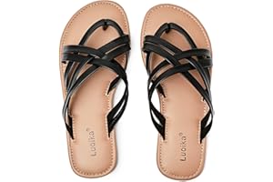 Luoika Women's Wide Width Flat Sandals, Flip Flop Slides Sandal Casual Strapy Sandal Slip on Summer Beach Shoes for Women.