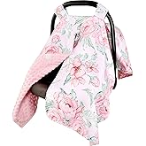 DILIMI Car Seat Cover Baby Girl, Minky Warm Winter Car Seat Covers for Babies, Peekaboo Opening Infant Car Seat Cover, Nursing Cover Carseat Canopy, Pink Flower