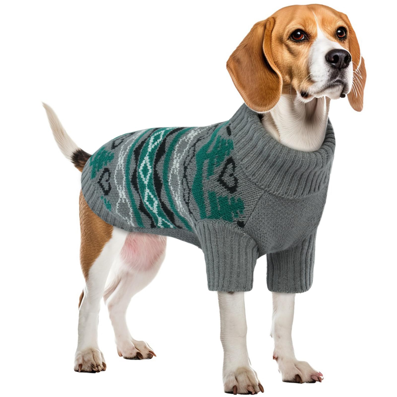 Dog Christmas Jumpers Medium Size, Warm Coat Medium Winter Jumper Turtleneck Fleece Sweater Classic Christmas Snowflake Reindeer Pattern(Grey, M)