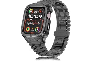 SAN JEIRIE Stainless Steel Case/Band Compatiable for Apple Watch Band 49mm 45mm 44mm 42mm-Rugged Metal iWatch Case and Strap for Men iWatch Band Series 9/8/7/6/5/4/3/2/1/Ultra/Ultra 2/SE