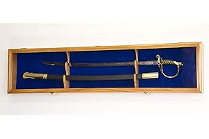 sfDisplay.com,LLC. Single Sword & Scabbard Display Case Cabinet Wall Rack Custom Colors - Lockable (Oak Finish w/LED, Blue Felt Background)