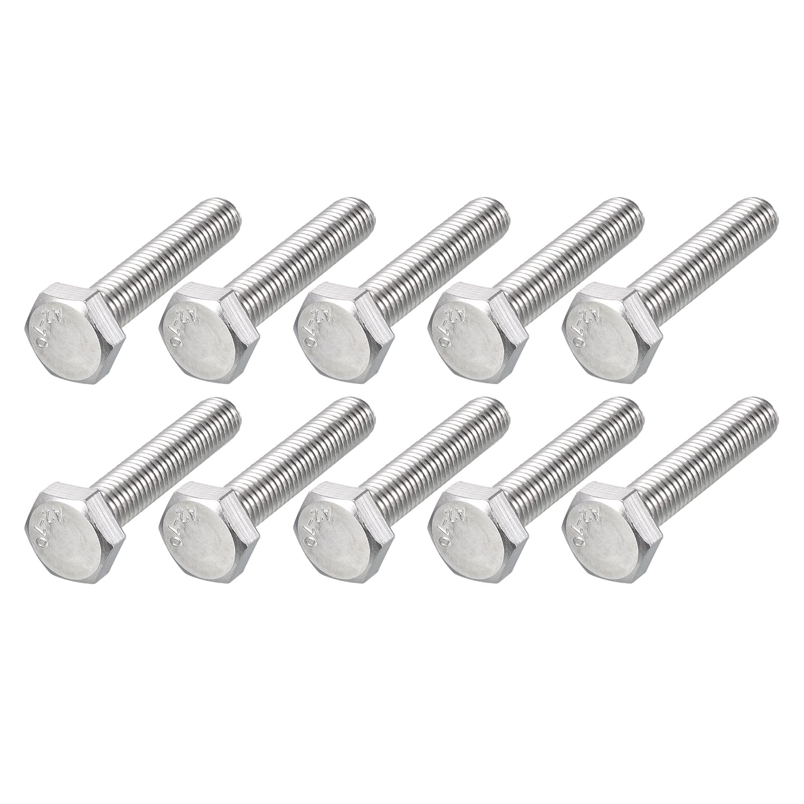 METALLIXITY Hex Bolts (M10-1.5x50mm) 10Pcs, 304 Stainless Steel Coarse Fully Threaded Hex Head Screw Bolt Machine Screws - for Furniture Repair, Silver — image 1