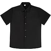 Visaccy Boys Short Sleeve Dress Shirts Button Down Solid Cotton Casual Shirt Size 2-20 Years