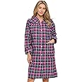Casual Nights Women's Floral Snap Front Flannel Duster Long Sleeve Lounger Dress