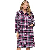 Casual Nights Women's Floral Snap Front Flannel Duster Long Sleeve Lounger Dress