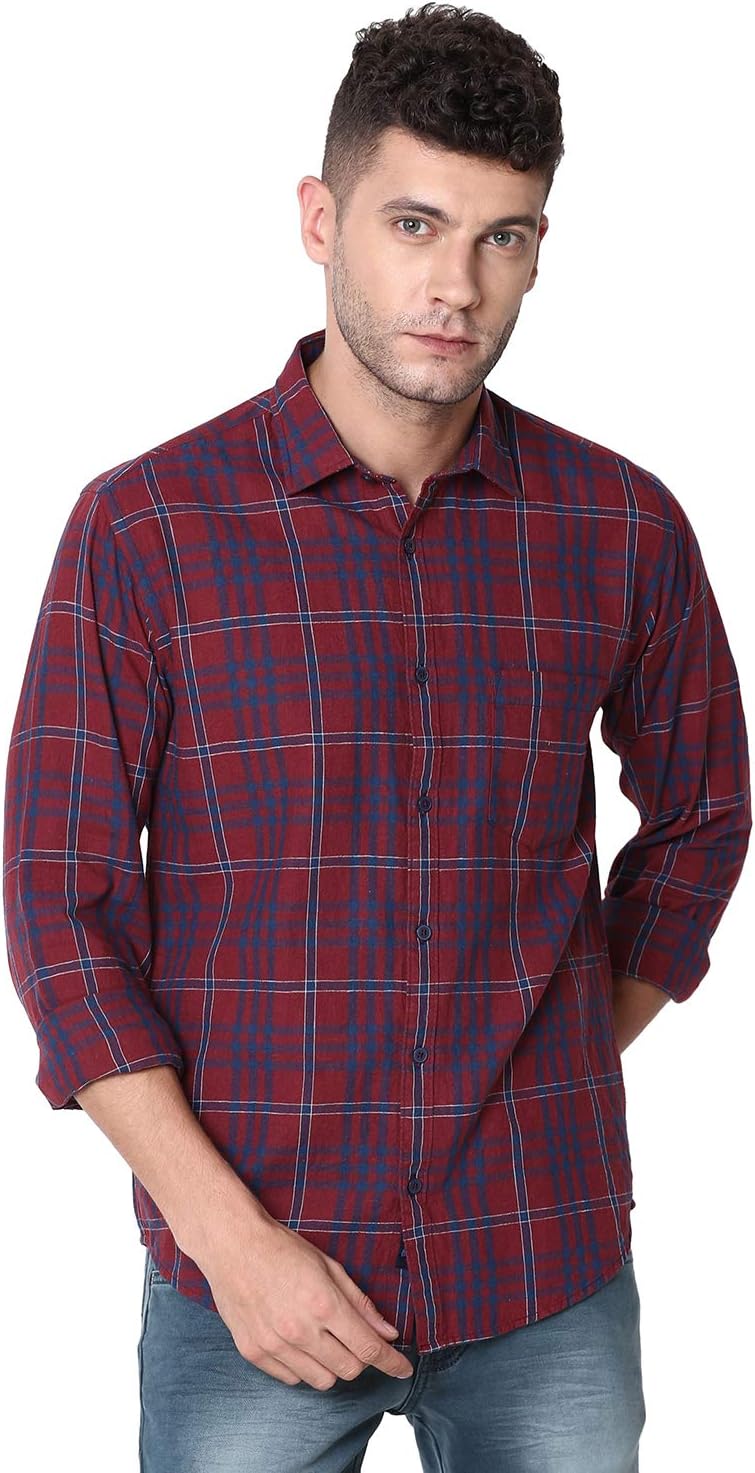 Linen Club Cavallo Maroon Checked Casual Linen Shirt for Men