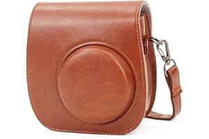 Phetium Soft PU Leather Protective Case with Shoulder Strap and Pocket for Mini 8 8+/Mini 9 Instant Camera (Brown)