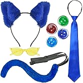 Pete Blue Cat Costume Accessories for Adult with Cat Ears Headband Pin Tie Furry Tail for Halloween Book Character Day