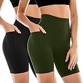 Leafigure 2 Pack Womens Biker Shorts with Pockets, High Waisted Yoga Shorts for Women Running Gym and Workout