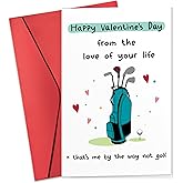 HUNIGIFT Valentines Card for Him - Golf Valentines Gifts for Him, Boyfriend, Husband, Men - Golf Valentine Gifts - Funny 5.3''x 8.0'' Funny Greeting Love Card & Envelope