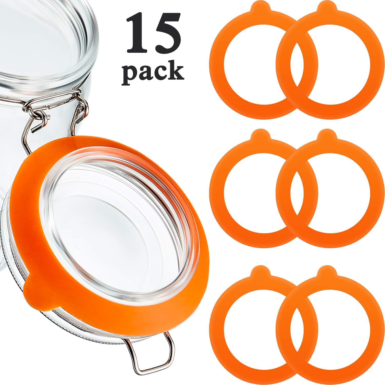 15 Pieces Silicone Jar Gaskets Replacement Silicone Seals Silicone Replacement Gasket Seals Fits Regular Mouth Canning Jars, 3.75 Inches (Orange)