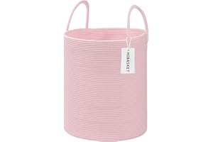 HOBASKET Cotton Rope Laundry Basket Hamper for Girls Kids Baby Nursery Hamper Bin Woven Blanket Basket for Living Room cute baby laundry basket Storage Basket for Nursery Toy Storage Bin&Box(Pink)