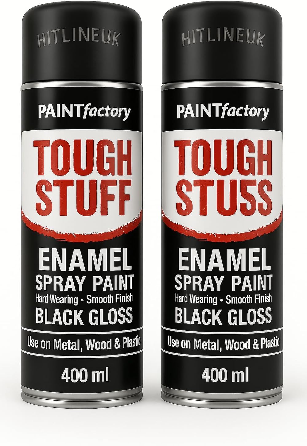 HitlineUK 2 x 400ml Black Gloss Spray Paint – Multi-Surface Aerosol
