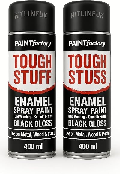 HitlineUK 2 x 400ml Black Gloss Spray Paint – Multi-Surface Aerosol