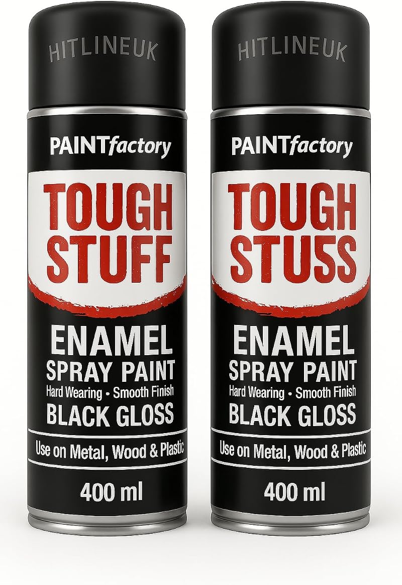 HitlineUK 2 x 400ml Black Gloss Spray Paint – Multi-Surface Aerosol