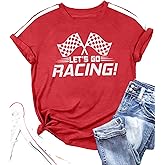 Racing Shirt Women Vintage Checkered Flag Racing Shirts Start Your Engines Tshirt Raceday Casual Short Sleeve Tops