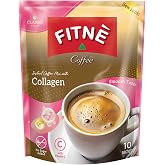 FITNE Instant 3 In 1 Coffee Packets Mix With Natural Hydrolyzed Collagen Vitamin C Smooth Blend Tasty Aromatic No Sugar Sucralose Sweetener, 10 Sachets
