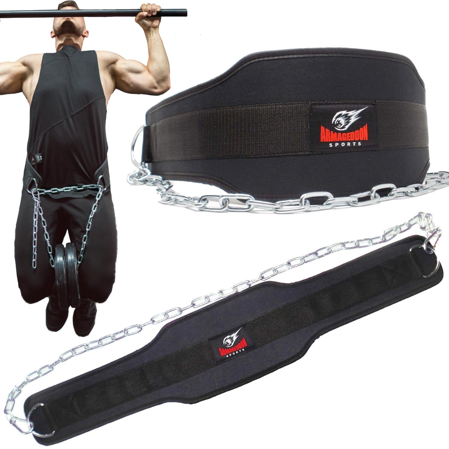 Dipping Neoprene Belt with The Longest Chain 120 cm for Adding Big Weight Plates or Dumbell as a Weight - Home or Gym Exercise Training Bodybuilding Fitness Dips and Pull Ups