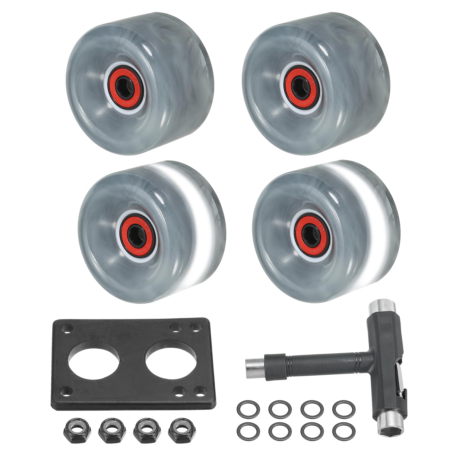 PATIKIL Roller Skate Wheels Set, 4 Pack 65mm 78A Light Up Skateboard Cruiser Wheels Set with Bearings Trucks Tool Kit for Outdoor Quad Skate, Grey