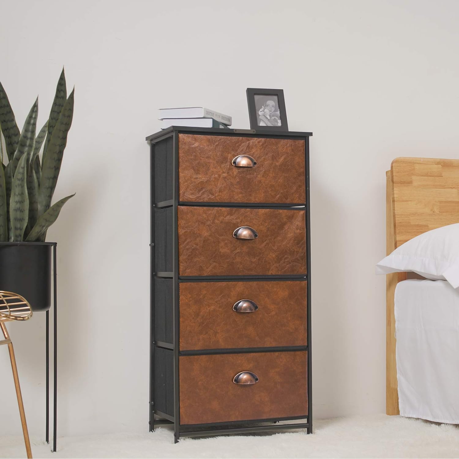 Dresser Storage Tower,Retro Industrial Style 4 Drawer Vertical Fabric Storage Unit for Bedroom, Hallway, Entryway, Closet,Nursery Room,Bathroom: Kitchen & Dining