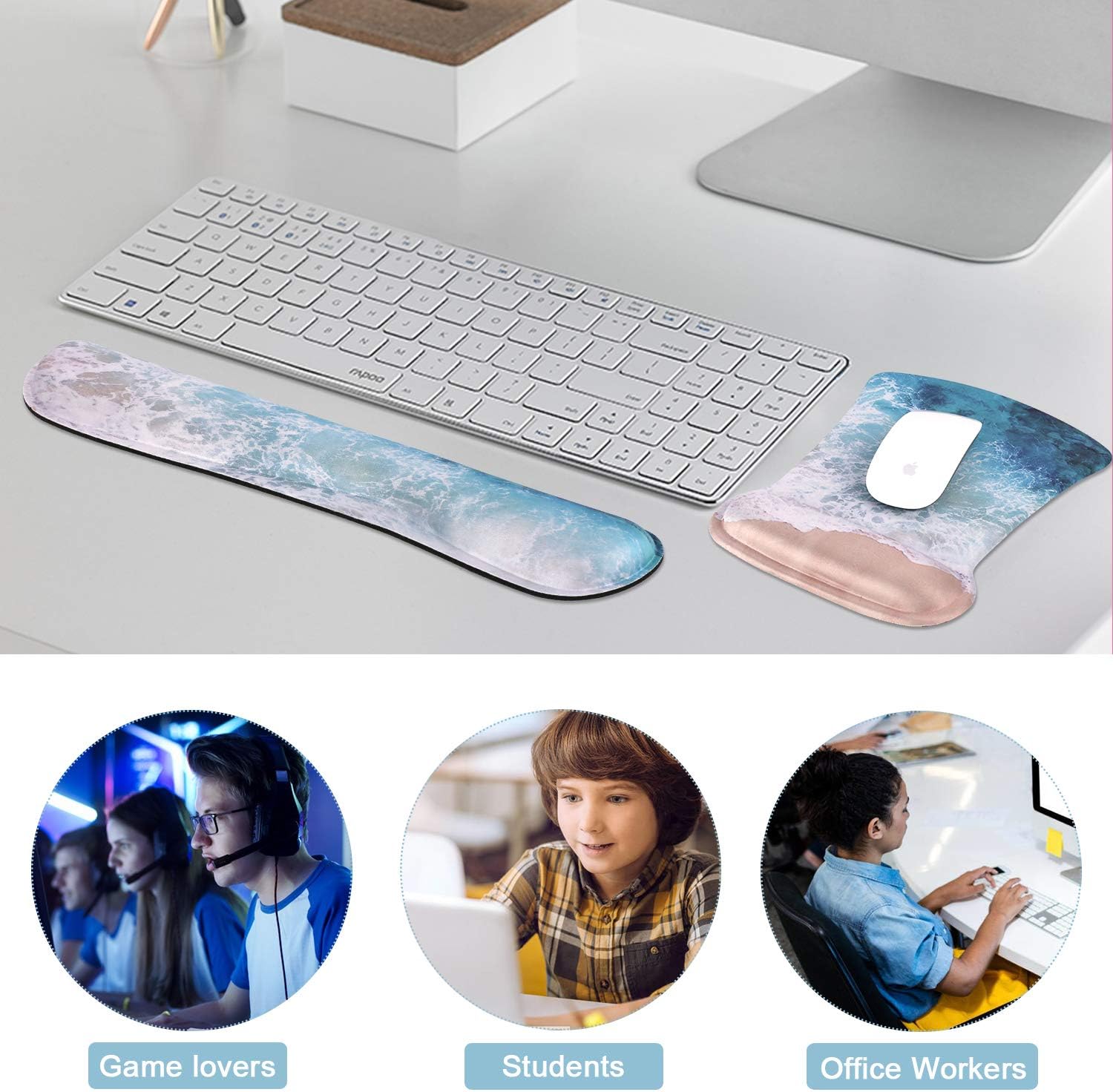 iCasso Keyboard Wrist Rest and Mouse Wrist Rest Pad, Made of Memory Foam, Ergonomic Support, Easy Typing and Relieve Wrist Pain, Perfect for Gaming, Computer, Office, Laptop - Beach: Home Audio & Theater