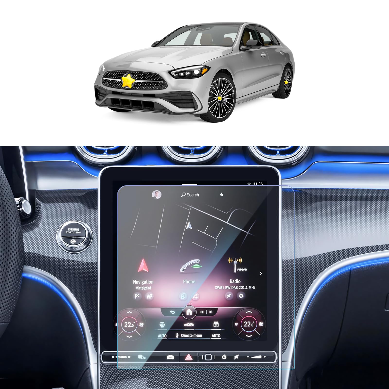 SKTU Screen Protector Compatible with Mercedes Benz C-Class W206 / GLC X254 Navigation Protective Film Made of Tempered Glass 11.9 Inch