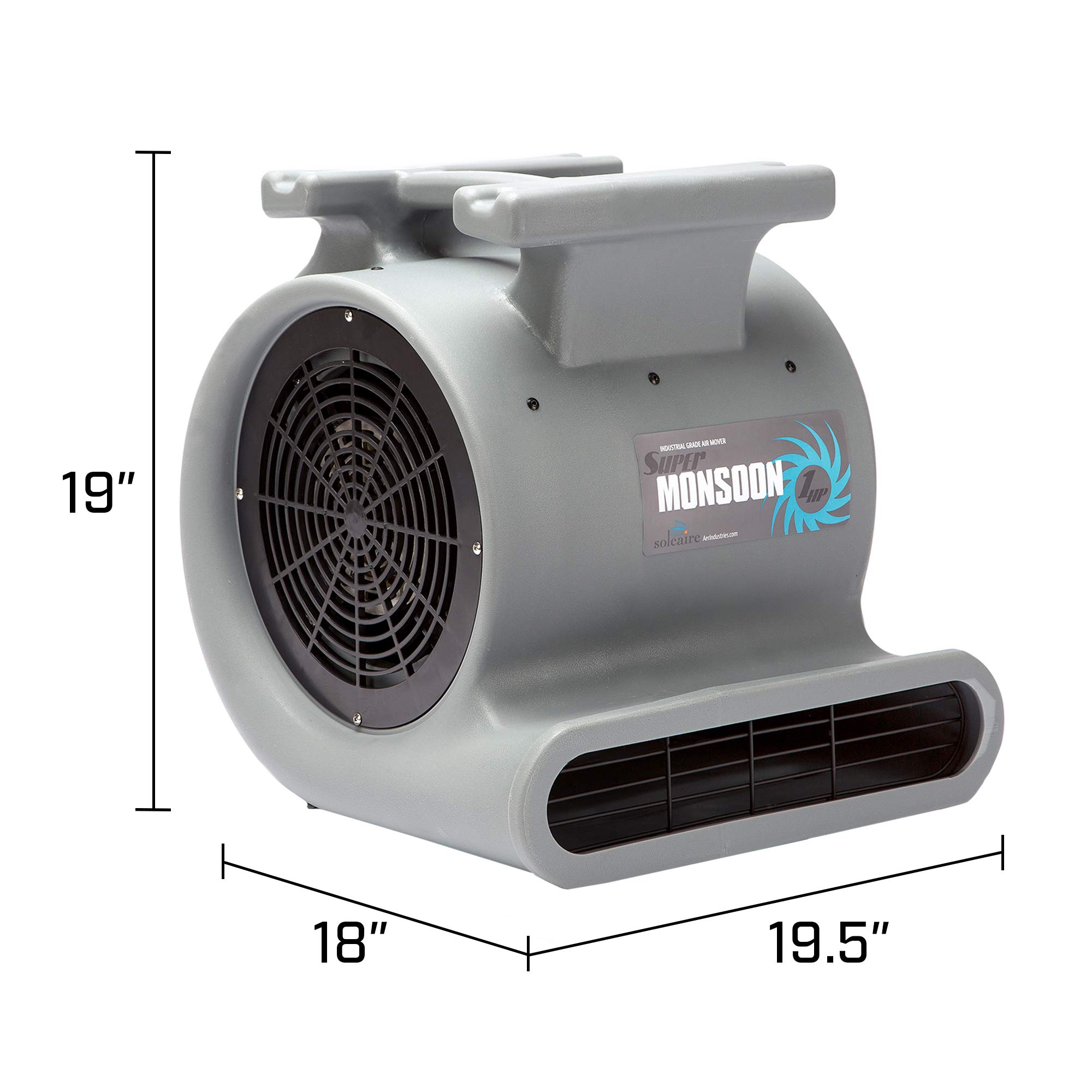 Soleaire Super Monsoon SA-SM-1HP-GY Air Mover Blower Fan Carpet Dryers for Professional Carpet Cleaner Janitoral Floor Dryer Services 1 HP CE Certified Water Damage Flood Restoration, Gray