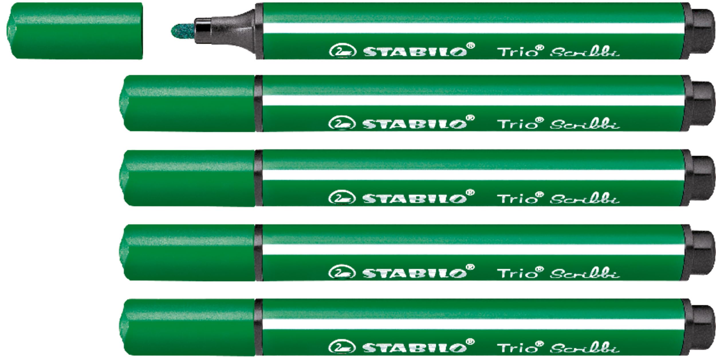 STABILO Trio Scribbi - Triangular Fibre-Tip Pen - Pack of 5 - Green