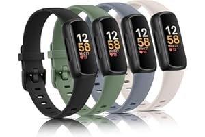 AMZPAS 4 Pack Bands Compatible with Fitbit Inspire 3 Bands for Women Men, Sport Silicone Adjustable Replacement Straps for Fitbit Inspire 3 Fitness Tracke (Black/Gray/Cactus/Starlight)