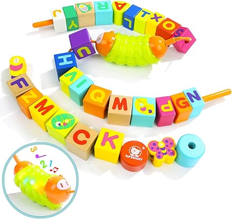 Amazon Top Bright 木製紐ビーズ 幼児用 細かい運動技能玩具 未就学児 早期学習おもちゃ 2歳用 ハンマートイ おもちゃ