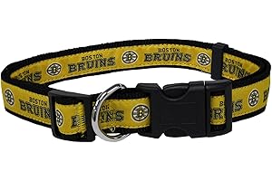 Pets First NHL Boston Bruins Collar for Dogs & Cats, Medium. - Adjustable, Cute & Stylish! The Ultimate Hockey Fan Collar!, Medium (12-18" Length x 0.62" Width)