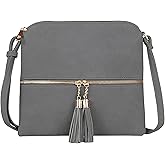 SG SUGU Lightweight Medium Crossbody Bag Shoulder Bag with Tassel and Zipper Pocket